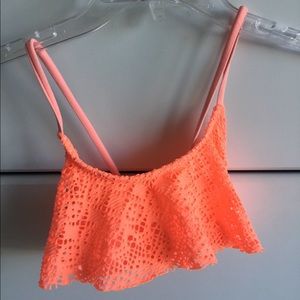 Coral bikini top with ruffles